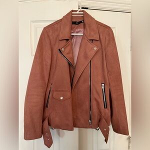 Salmon Faux Suede Moto Jacket